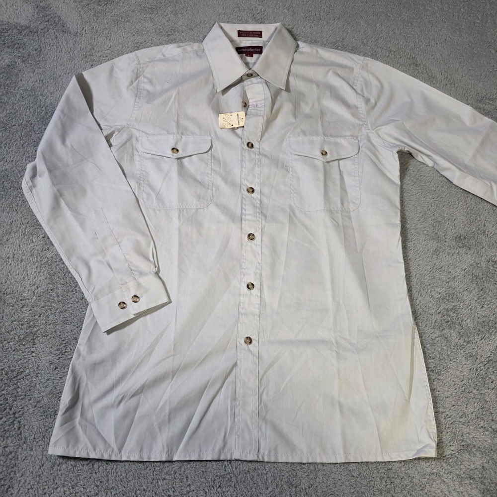 Cellini Collection Mens L Button Down Shirt Gray Long Sleeve Dual Pocket‎ 2936